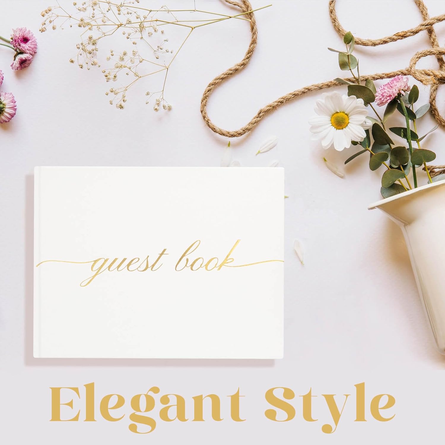 Elegant Wedding Guest Book - Perfect for Wedding Receptions, Baby Showers, Birthdays and Special Events - Polaroid Guest Book with 110 Lined Pages for Sign-in and Photos -Hardcover (White)