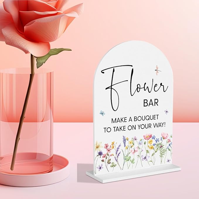 Flower Bar Sign Wedding Decor White Acrylic Table Sign for Marriage Parties Anniversaries Reception Cafe Hotel Party Bar Business Event