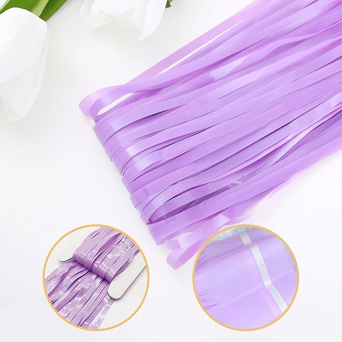 5 Pack Purple Foil Curtain Backdrop 3.2ft x 8.2ft Tinsel Foil Fringe Curtains Macaron Photo Booth Streamer Backdrop for Party Decorations Birthday Baby Shower Bachelorette Holiday (Pastel Purple)