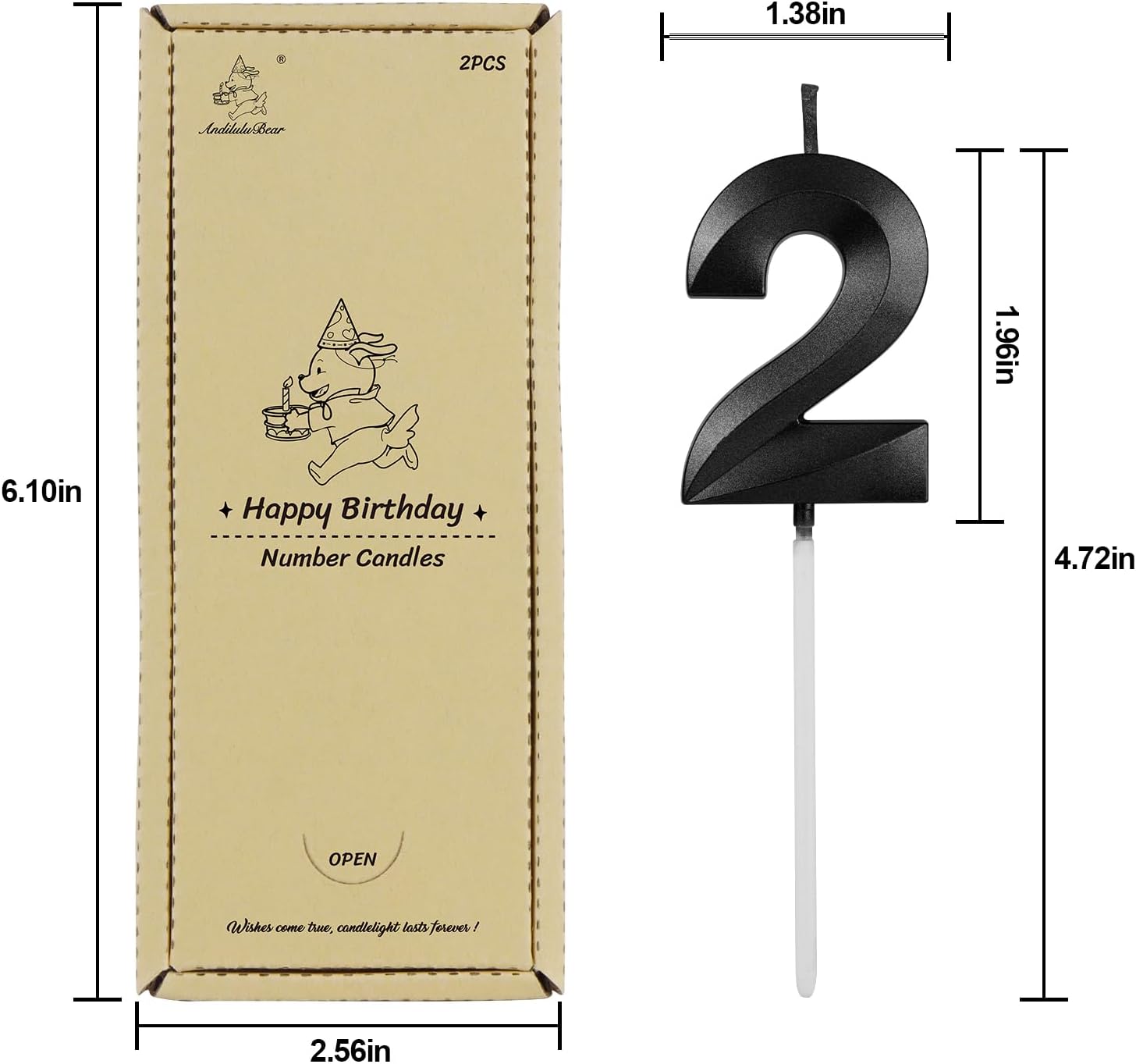 Number 12 Birthday Candles, 1.96 Inch Happy Birthday Cake Candles Cupcakes Topper Decoration for Birthday Party Wedding Anniversary Celebration Supplies (Black)