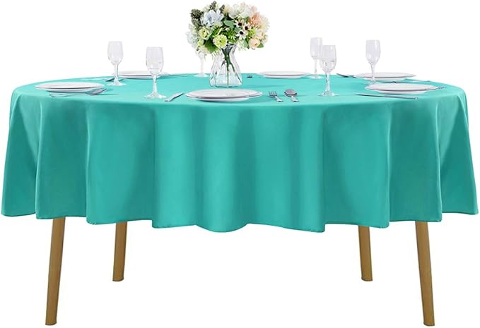 90 inch Round Tablecloth Washable Polyester Table Cloth Decorative Table Cover for Wedding Party Dining Banquet（90 inch,Turquoise）…