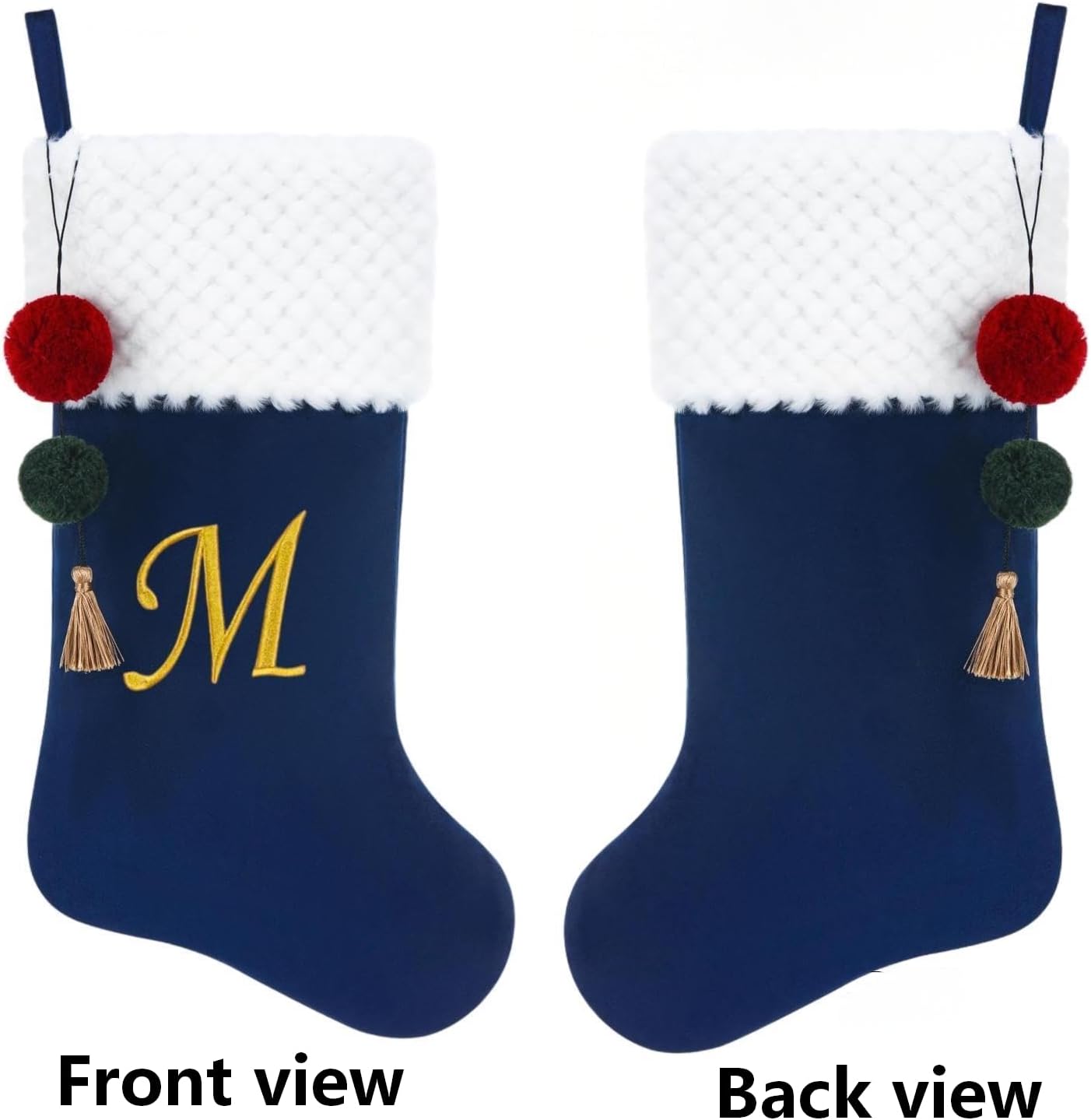 19.5" Personalized Velvet Christmas Stocking with Embroidered Initials- Fireplace Stockings, Family Holiday Xmas Party Decor (Blue S)