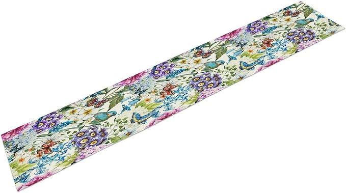 Brown Bird Floral Table Runner Spring Flower Kitchen Table Decoration Suitable for Family Dinner Decoration 13x60 Inch
