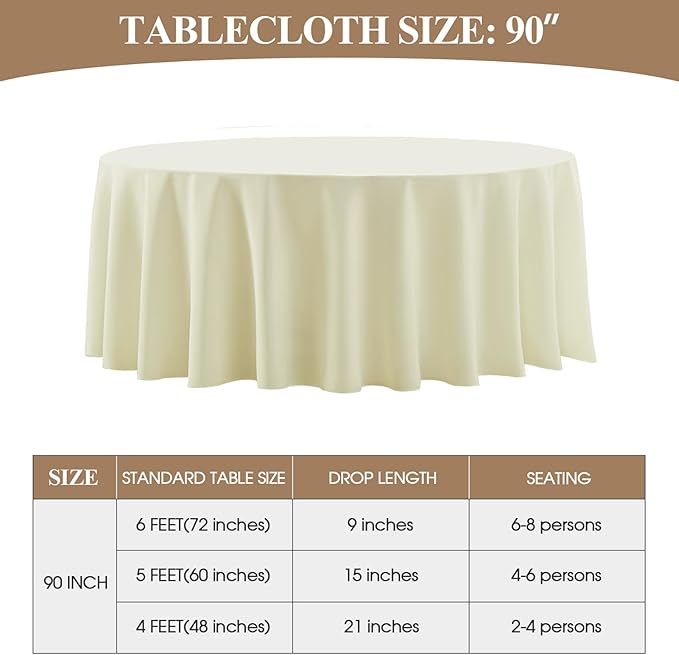 Round Tablecloth 6 Pack 90 Inch Ivory Tablecloths Washable Decorative Linen Polyester Table Clothes Cover for Dining Table Banquets Buffet Parties and Wedding