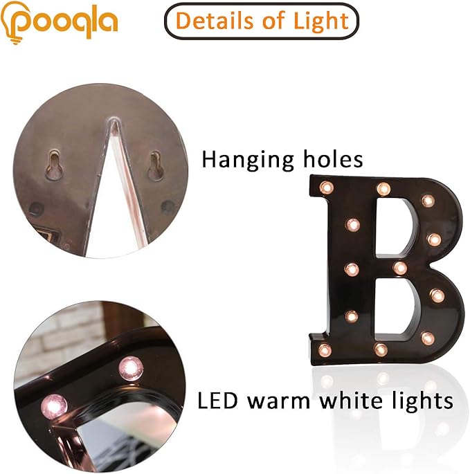 Light Up LED Letter Marquee Sign - Alphabet Marquee Letters with Lights For Wedding Birthday Party Christmas Night Light Lamp Home Bar Decoration B, Black