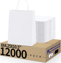 METRONIC Kraft Paper Gift Bags with Handles 8x4.75x10.5 Inch 12000 Pack | Christmas, Birthday Party Favors, Retail Shopping, Small Business Bulk | White Gift Wrap Bag