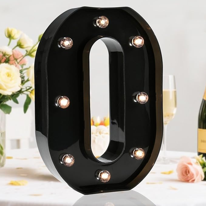 Light Up Black Alphabet Marquee Number Sign LED Marquee Number Lights Sign for Night Light Home Bar Christmas Lamp Birthday Party Wedding Decoration 0
