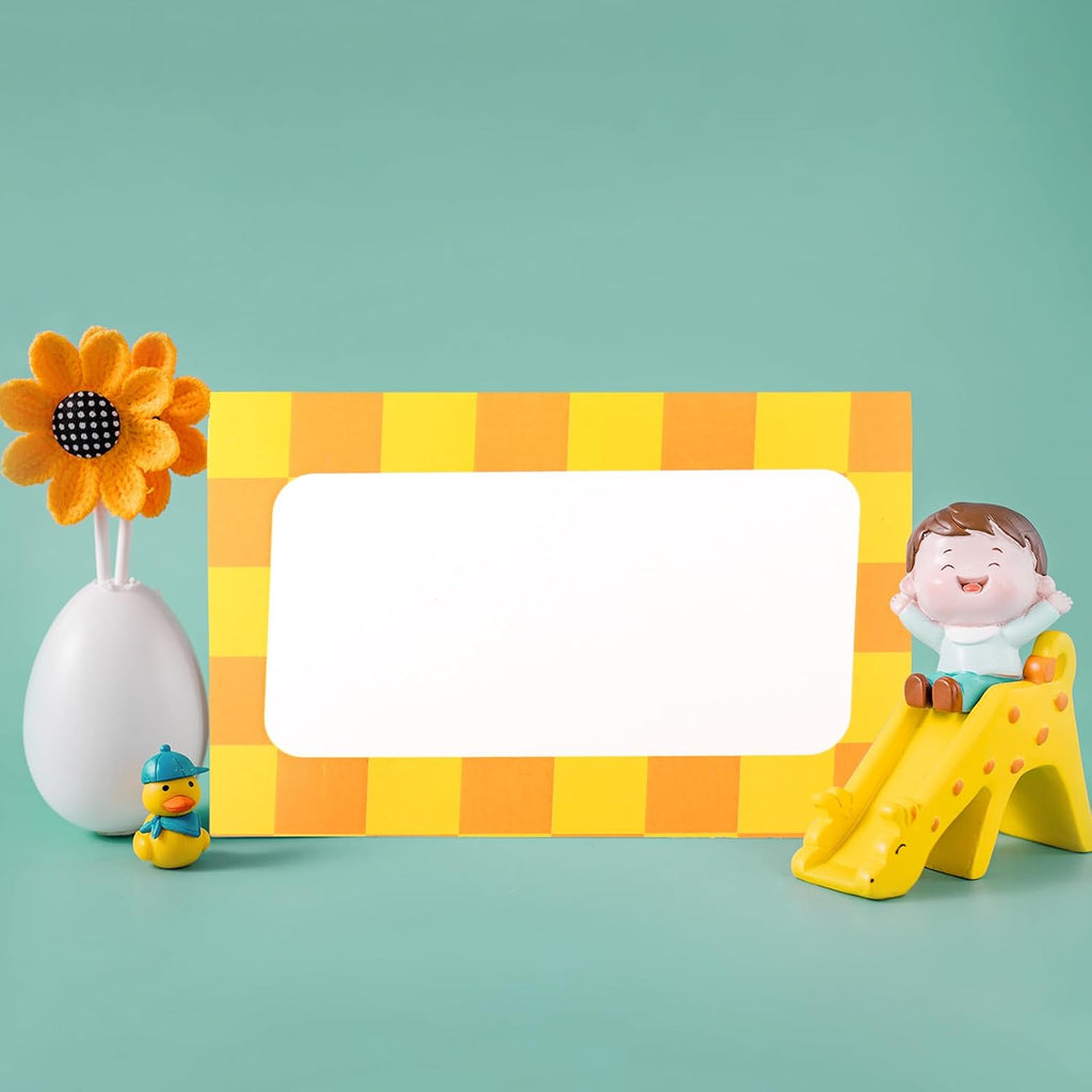 48pcs Cartoon Story Food Labels Signs - 6x4.6in 4 Style Theme Name Setting Card Folded Table Place Labels for Birthday Decorations Party Supplies