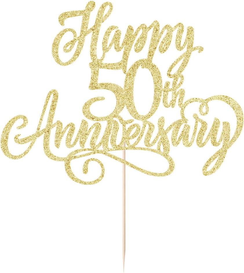 Golden glitter Happy 50th Anniversary Cake Toppers -Wedding Anniversary Party Decorations, Company Anniversary Party, 50th Birthday Party Decorations