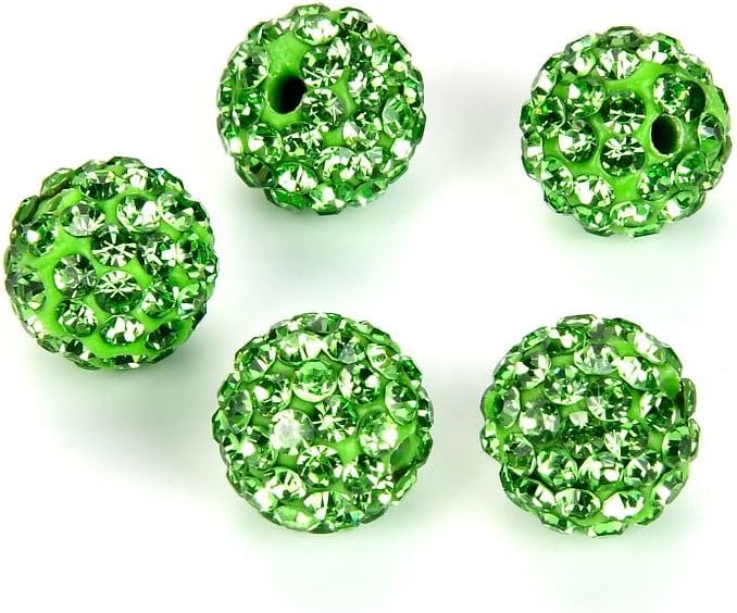 25pcs Adabele Grade A Suncatcher Crystal Rhinestone Pave Loose Beads 8mm Peridot Green Polymer Clay Disco Ball Spacers Compatible with Shamballa All Craft Jewelry Making DB8-16