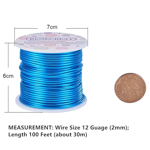 BENECREAT 12 17 18 Gauge Aluminum Wire (12 Gauge,100FT) Anodized Jewelry Craft Wire Beading Floral Colored Aluminum Craft Wire for Garden, Model Making - Deep Blue