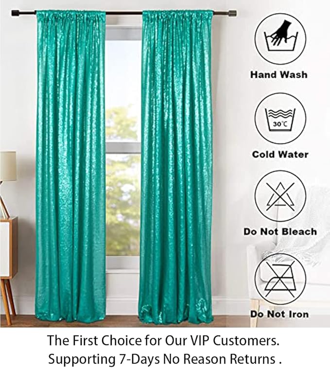 ShinyBeauty Sparkle Backdrop Curtain Teal 2 Panels Set Sequin Photo Backdrop Christmas Green 2FTx8FT Sequin Backdrop Curtain Pack of 2 Christmas Photo Backdrop-1220S