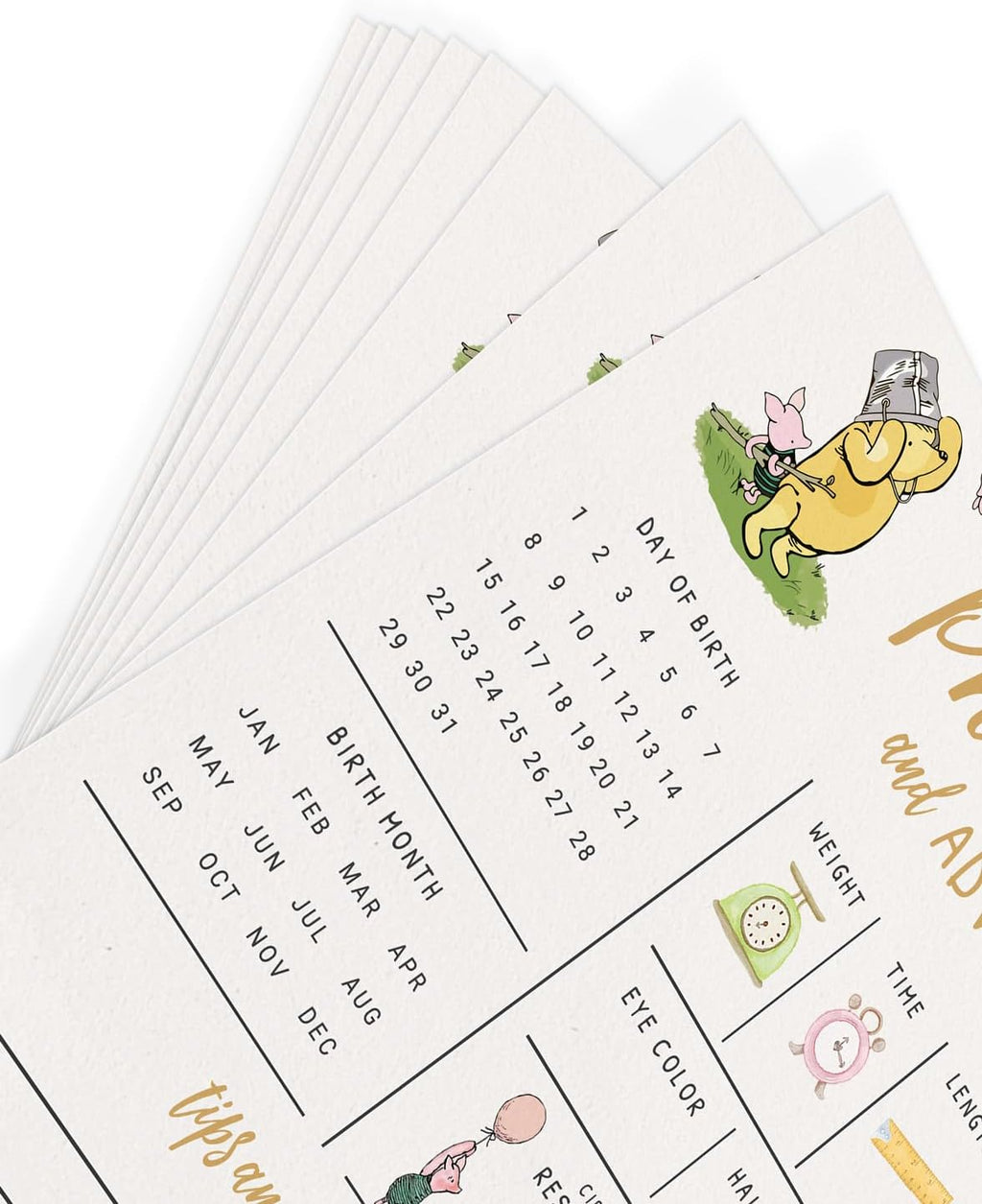 Printed Party Baby Predictions & Advice Cards – Classic Pooh Theme, Winnie Baby Shower Game for Guests, Gender Reveal Activity for Boy or Girl Activity, 30 Pack