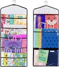 Gift Bag and Tissue Paper Storage, Hanging Organizer with Multiple Front and Back Pockets Double Sided, Organize Gift Wrap and Paper Bags 38 x 16 Inch (Black seam)