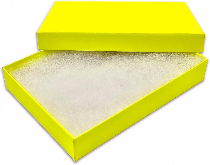 TheDisplayGuys - 25-Pack #53 Kraft Paper Cardboard Gift Boxes/Jewelry Cases w. Cotton Padding & Lid - Neon Yellow - (5.4" x 3.9" x 1.0")