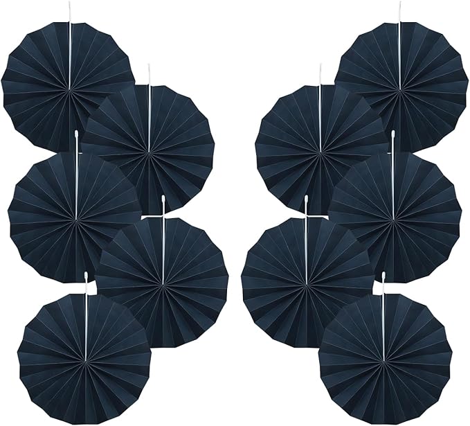 Black Party Decorations,Halloween Decor Events Accessories,Black Birthday Decorations,Anniversary Decorations for Party,Birthday Decorations for Men 8in Hanging Paper Fans 30 Color DIY Set(Black)