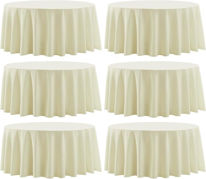 Round Tablecloth 6 Pack 108 Inch Ivory Tablecloths Washable Decorative Linen Polyester Table Clothes Cover for Dining Table Banquets Buffet Parties and Wedding