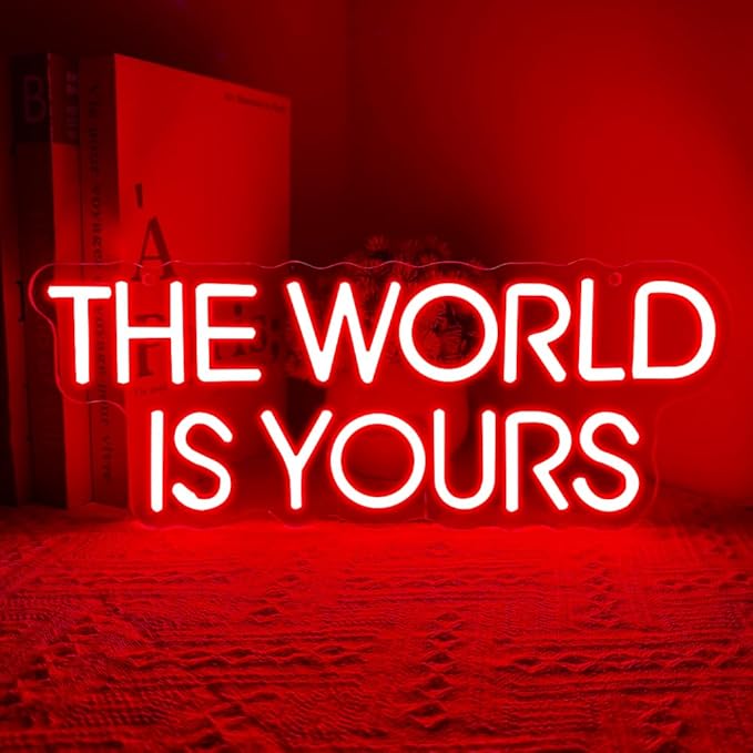 The World is Yours Neon Sign,Red Dimmable LED Light Signs for Wall Art Decor,Backdrop for Cinema Bedroom Club Party Man Cave,Gift for Boys Teen Men USB Powered（14.2"*5.5"）