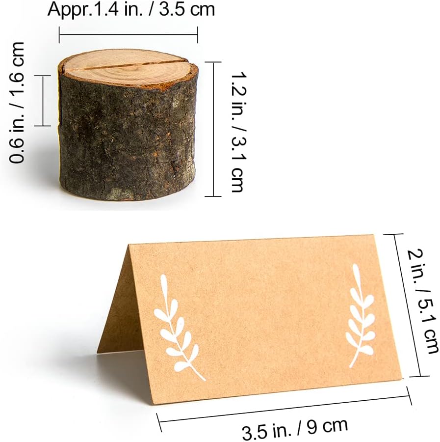 Jofefe 20Pcs Wood Place Card Holders and 24Pcs Kraft Table Place Cards, Rustic Table Number Holders, Food Labels, Name Card Photo Picture Holders for Harvest Fall Thanksgiving Wedding Birthday Party.