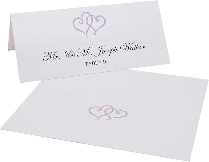Linked Hearts Place Cards, Lavender (Choose Color), Set of 25, Pre-cut and Scored - Wedding, Party, Dinner, and Special Events - Made in the USA