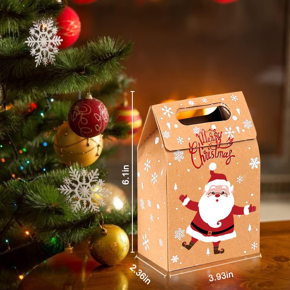 JOICEE Christmas Kraft Paper Gift Boxes 24pcs Xmas Goodies Treat Candy Bags Boxes for Christmas Party Favor (Pack of 2)