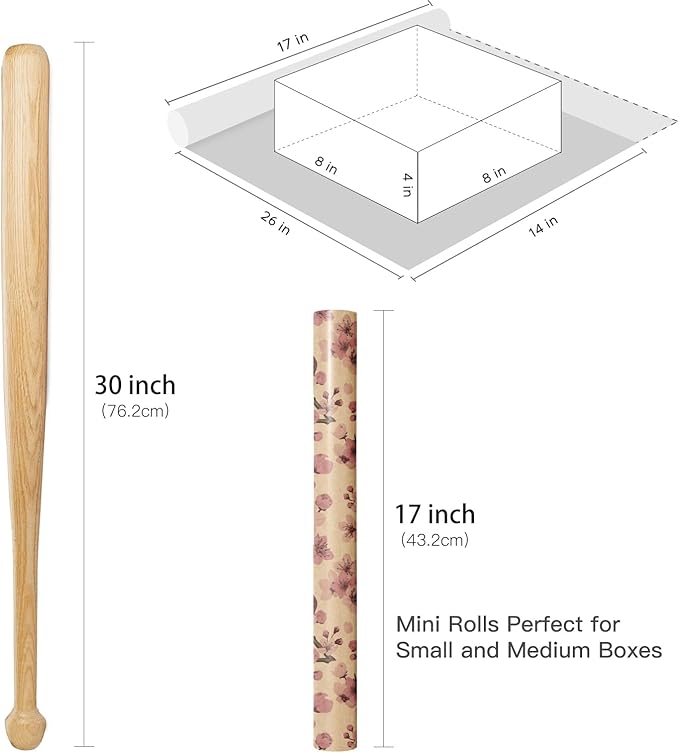 RUSPEPA Cherry Blossom Wrapping Paper Roll for Women Girls, Mini Roll, Pink Sakura Floral Kraft Gift Wrap Paper Perfect for Spring, Wedding, Birthday and Special Occasions, 17 Inches x 16.4 Feet