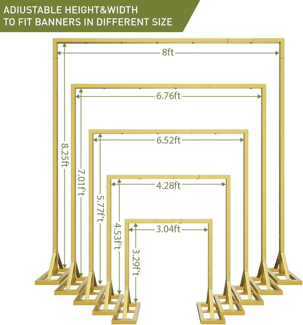 OGEMXU 8.2FT Backdrop Stand, Square Wedding Arch & Balloon Stand, Gold