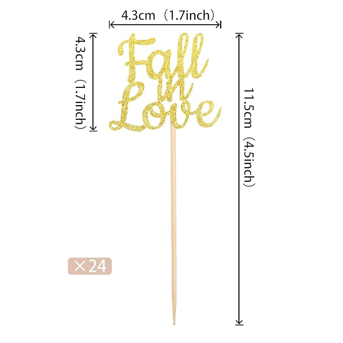 24 PCS Fall in Love Cupcake Toppers Glitter Bridal Shower Cupcake Picks Wedding Engagement Anniversary Birthday Party Cake Decorations Supplies