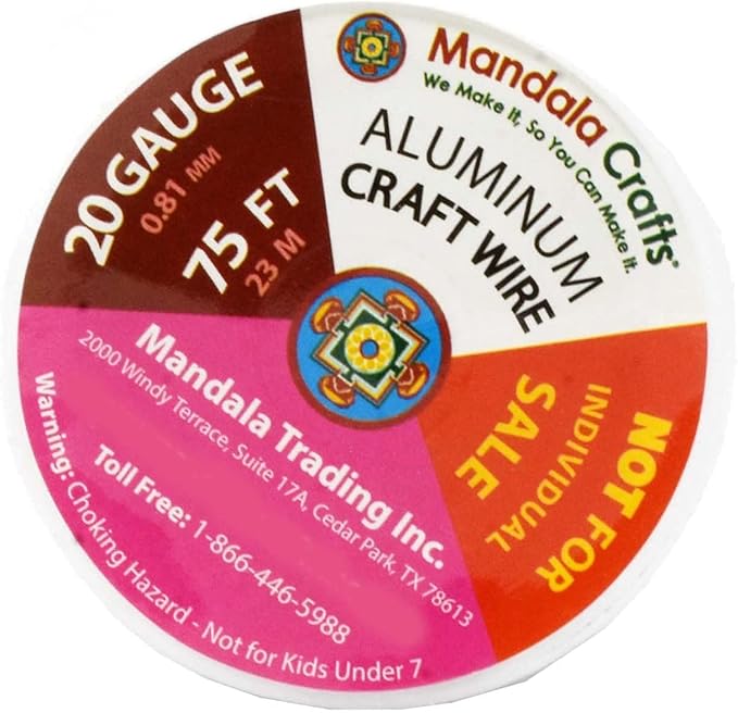 Mandala Crafts 20 Gauge Anodized Aluminum Craft Wire for Jewelry Making - 450 FT Colored Flexible Silver Copper True Blue Brown Red Kelly Green Wire - Bendable for Bonsai Armature Crafting Sculpting