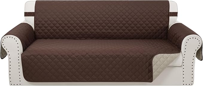 Reversible 4 Seater Sofa Cover 91 Inch Large Couch Cover Furniture Protector(Sofa XX-Large,Chocolate/Beige)
