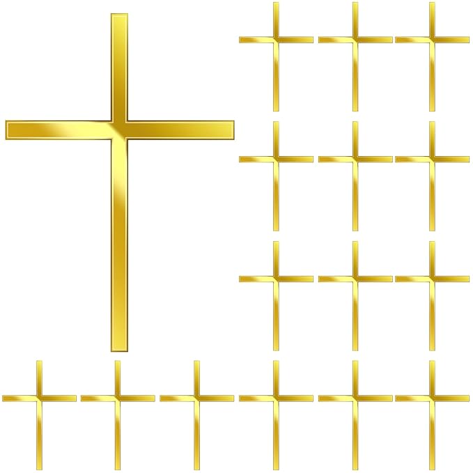Blulu 16 Pieces Baptism Cake Toppers Crossing Cupcake Toppers Gold Mirror Acrylic Cake Picks Baptism Decor Christian Decorations(Elegant Style)