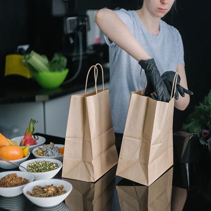 BagDream Brown Paper Bags With Handles 12x7x12 100Pcs - Kraft Shopping Merchandise Retail, Takeout/To Go, Wider-gusset Recycled Paper Gift Bags Bulk