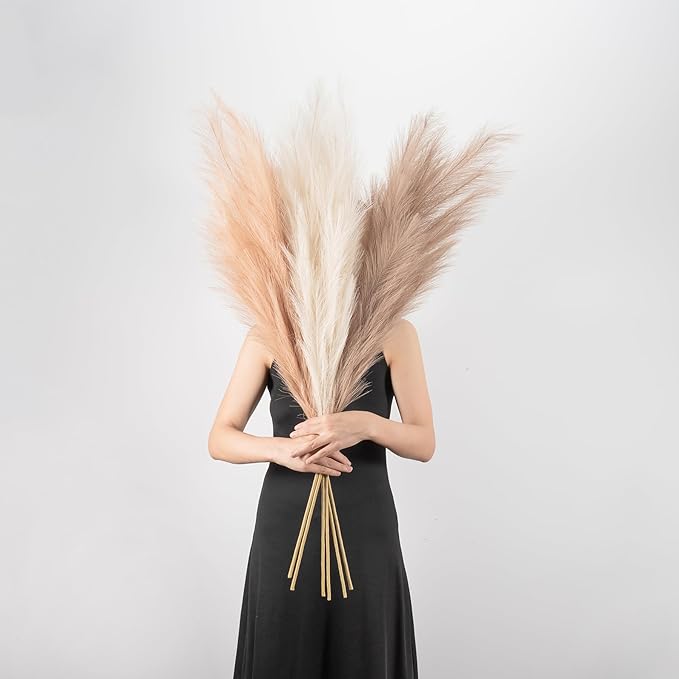 EVODIS Pampas Grass Decor Tall, 43"/110cm Faux Pampas Grass 6 Stems Large Pompass Grass Branches Tall Bulk Boho Flower Arrangement for Home Room Wedding Party Decor