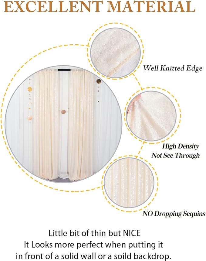 ShinyBeauty Sparkle Backdrop Curtain Ivory 2 Panels Set Sequin Photo Backdrop 2FTx8FT Sequin Backdrop Curtain Pack of 2-1220S