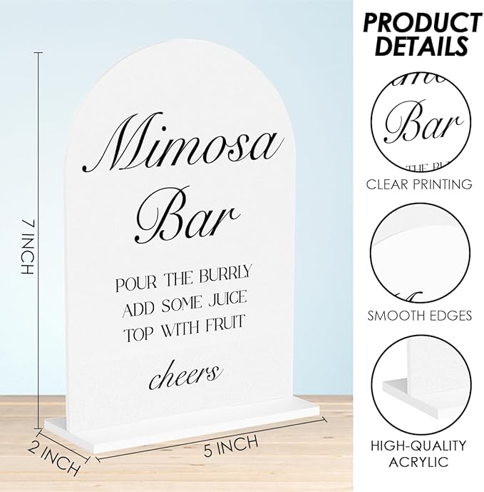 Mimosa Bar Sign, Open Bar Signs, Wedding Engagement Bridal Shower Decor for Reception Ceremony Party, Weddings White Acrylic Sign