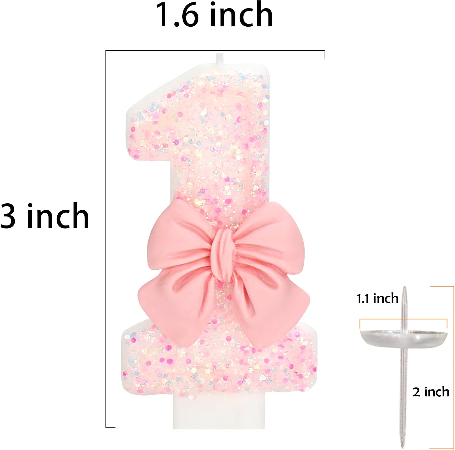 Birthday Candle for Cake, 1 Candle - Pink Glitter with Bowknot, 2.76 inch Happy Birthday Candle, Cake Topper Decoration for 1 Year Old Birthday Party (Number 1)