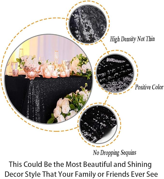 ShinyBeauty Sequin Tablecloth Black 72''x72'' Square Black Glitter Table Cover for Parties Wedding Event Decor Sparkley Tablecloth Kitchen Linen