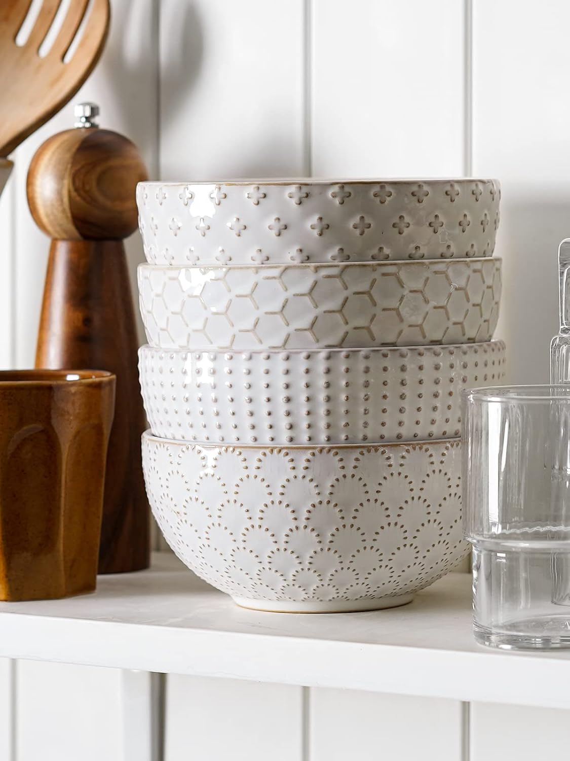 LE TAUCI Cereal bowls 26 oz, Ceramic Soup Bowl for Kitchen, Embossment Stonew...