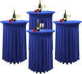 Albassa 4 Pack Cocktail Table Covers 32"x 43" Spandex Stretch Round Cocktail Tablecloths with Wavy Drapes Fitted High Top Bar Table Skirt for Wedding Party Banquet (Royal Blue, 4 PCS)