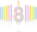 MTLEE Number 8 Birthday Candle with 12 Pcs Spiral Candles for Girls Macaron Pastel Rainbow Unicorn Pink Cake Topper for Sweet Theme Party Decoration