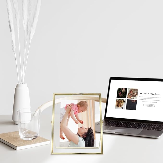 Gold Floating Frame (6"x8", Vertical), For Picture 5x7, 4x6, 3x5, Tabletop Shelf Photo Frame, Classy Gift For Festival, Wedding, Home or Office Décor…