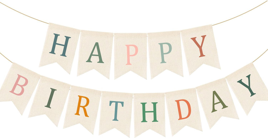 Doumeny Happy Birthday Burlap Banner Boho Birthday Garland Bunting Sage Green Pink Bohemian Party Hanging Flag White Happy Birthday Party Bunting Garland for Women Men Birthday Photo Backdrop