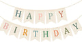 Doumeny Happy Birthday Burlap Banner Boho Birthday Garland Bunting Sage Green Pink Bohemian Party Hanging Flag White Happy Birthday Party Bunting Garland for Women Men Birthday Photo Backdrop