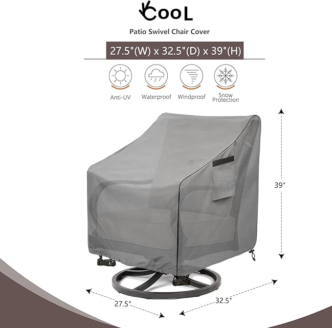 Okcool Outdoor Swivel Chair Cover 2 Pack,Outdoor Furniture Patio Chair Covers Waterproof Clearance,(27.5"W x 32.5"D x 39"H) Outdoor Lawn Patio Furniture Covers,Grey