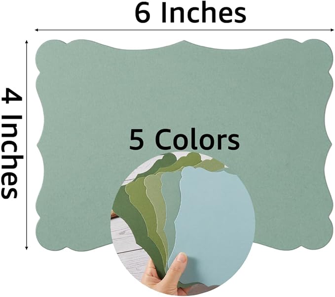 50 Pack Blank Kraft Cards Cardstock Thick Paper Brown Greeting Cards for DIY Gift Card Menus, Baby Shower and Wedding Invitations (Green, 5 Colors, 4x6IN)