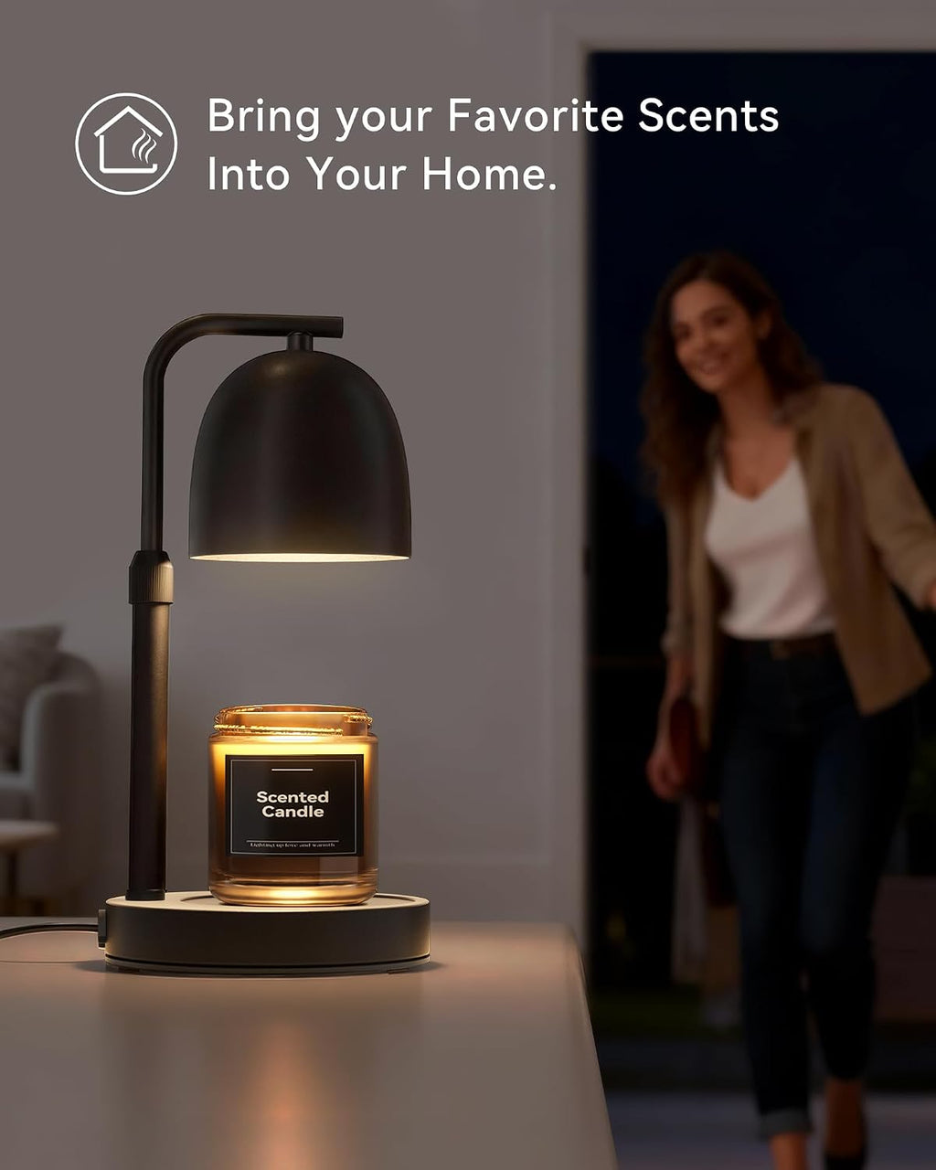 LISUNAR Candle Warmer Lamp with Timer Dimmable, Adjustable Height Black Candle Warmer for Jar Candles, Birthday Gifts for Women & Men, Office Decor, House Warming Gift, Wax Melt Warmer with 2 Bulbs