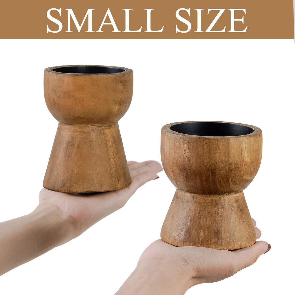 NIKKY HOME Farmhouse Wooden Pillar Candle Holders Set of 2, Mantel Decor | Rustic Brown Solid Wood Candle Pedestal, Decorative Short Base Stand, Adds Natural Charm to Fireplace Table Centerpiece