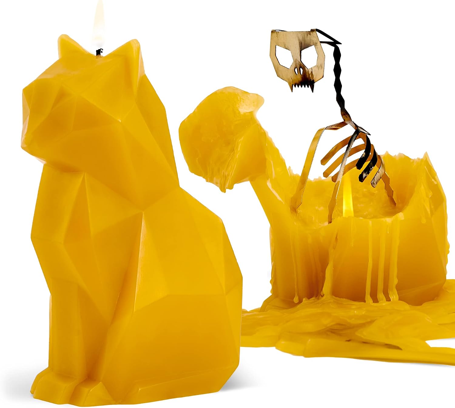PyroPet Kisa Cat Candle (Mustard Yellow) - The Original Cat Candle with Metallic Skeleton | Halloween Decor | Unique Gift for Cat Lovers | 20-Hr Burn Time | Dimensions: 6.7x2.9x4.5 in