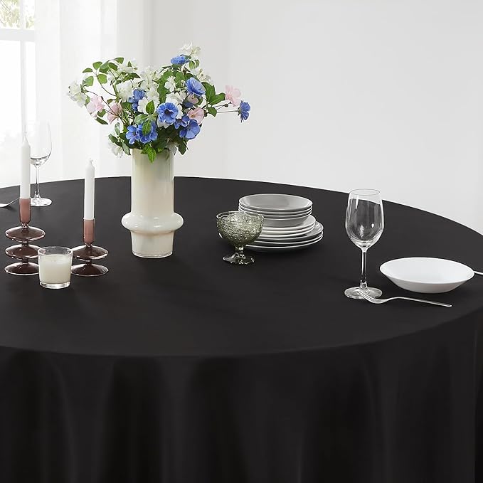 Round Tablecloth 6 Pack 90 Inch Black Tablecloths Washable Decorative Linen Polyester Table Clothes Cover for Dining Table Banquets Buffet Parties and Wedding