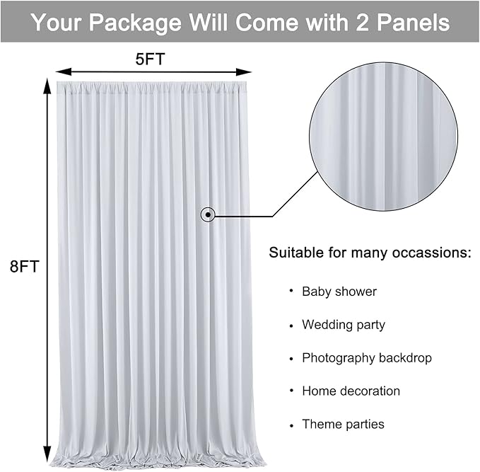 10 ft x 8 ft Wrinkle Free Silver Backdrop Curtain for Parties, Polyester Silver Grey Backdrop Drapes 2 Panels 5x8ft for Baby Shower Photoshoot Engagement Wedding Birthday Photography Background